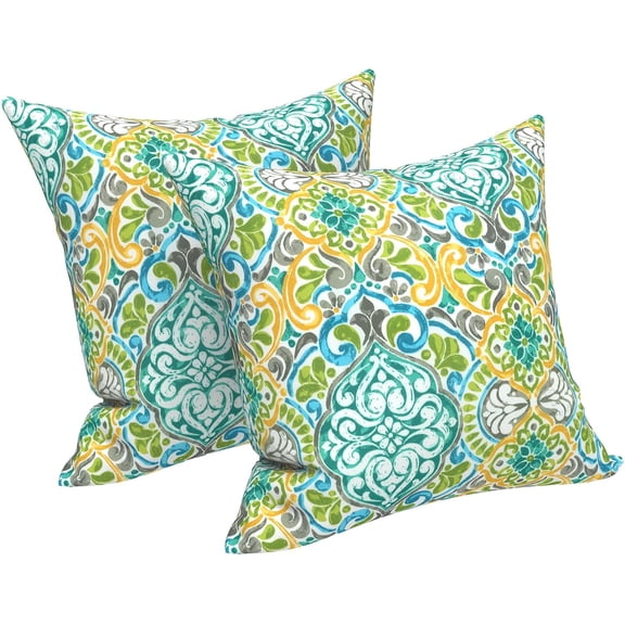 Outdoor/Indoor Throw Pillows Covers, Decorative Throw Pillows Covers , 18"x18" Square Throw Pillows Covers Bed, Couch, and Patio Furniture, Set of 2, Damask Green