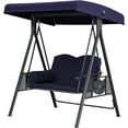 thumbnail image 3 of PURPLE LEAF Outdoor Patio Porch Swing with Stand, 2-Seat Swing Chair with Adjustable Tilt Canopy All-Weather Steel Frame for Backyard Front Porch Lawn, Cushions and Pillow Included, Navy Blue, 3 of 9