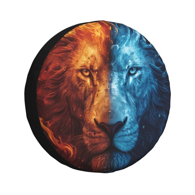 Balery Red And Blue Fire Lion Cubiertas para Neumáticos - Protector Resistente para Neumáticos de Camioneta, SUV, Remolque, Camper y RV-14 inch