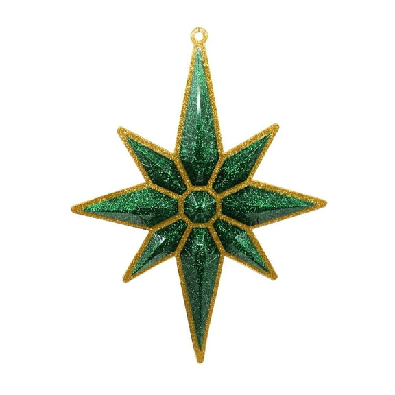 Christmas Star Ornament, Gold with Emerald Green, 8.5-inch
