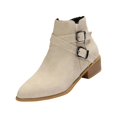 thumbnail image 2 of Willtoo Womens Vintage Double Buckle Ankle Boots Side Zipper Block Heel Short Booties Casual Western Chelsea Boots for Daily Wear, 2 of 6