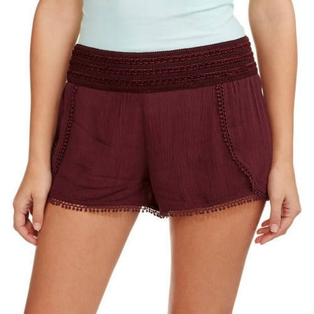 No Boundaries Juniors' Crochet Waist Flyaway Soft Shorts (In Prints and Solids)