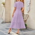 thumbnail image 4 of Annhoo Robes d'Été en Coton pour Femmes Col en V Manches Courtes Taille Élastique Décontractée Longues Robes de Plage, 4 of 5