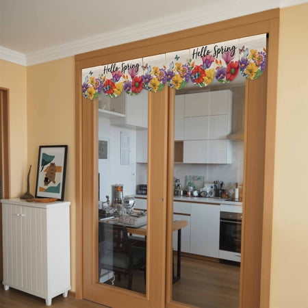 Hello Spring Door Banner Red Yellow Purple Flower Butterfly Vintage Floral Small Scalloped Hanging Banner for Door Hanging Flag Backdrop Decoration for Wall Window Party 4pcs 8 x 12 Inch