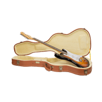 Crossrock Relief Series - Premium Wooden Case for Telecaster and Stratocaster Style Electric Guitars, featuring a Highly Textured Surface and Mink Imitation Fleece Interior - Red Wood
