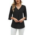 thumbnail image 2 of Wowcloth Women's Chiffon Blouse, Solid Color with Ruffled V-Neck and Mid-Sleeve, Loose Fit Casual Fashion for Daily Wear and Office, 2 of 6