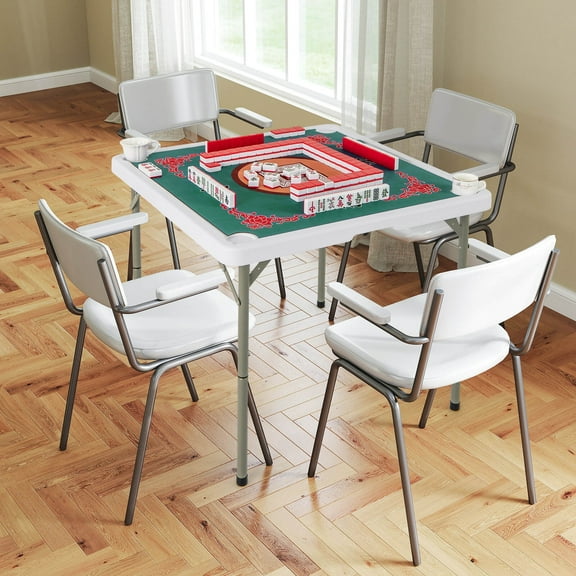 GETHFS 35" Folding Mahjong Table with Cup Holders, Smooth Felt Game Mat, Non-Slip Feet, Carry Handle for Home, Outdoor, and Party Use