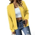 thumbnail image 4 of Full Zipper Jacket Womens Colorblock Fashion Casual Hoodless Bomber Coat Loose Lightweight Fall Spring Outwear (S, Yellow|Dots), 4 of 6