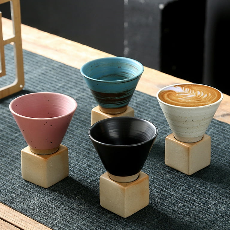 Ceramic Mini Espresso Cups，Coarse Pottery Espresso Cup Creative Tea Cup  with Base，6.7oz Cone Funnel Coffee Cup，For Any Kitchen or Cafe