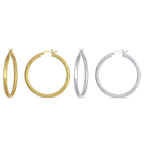 Everly Women's 10kt Two-Tone Gold 40mm Hoop 2-Pc Earrings Set