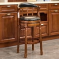 thumbnail image 3 of S-HOME Black Cow Top Leather Bar Stool 29 Inch Height Solid Wood Frame 360 Degree Swivel Chair for Kitchen, 3 of 8