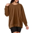 thumbnail image 6 of TKLPEHG Solid Color Crewneck Sweatshirts Women With Pocket Long Sleeve Loose Fit Tunic Sweatshirt Casual Pullover Fall Clothes (Brown,L), 6 of 7