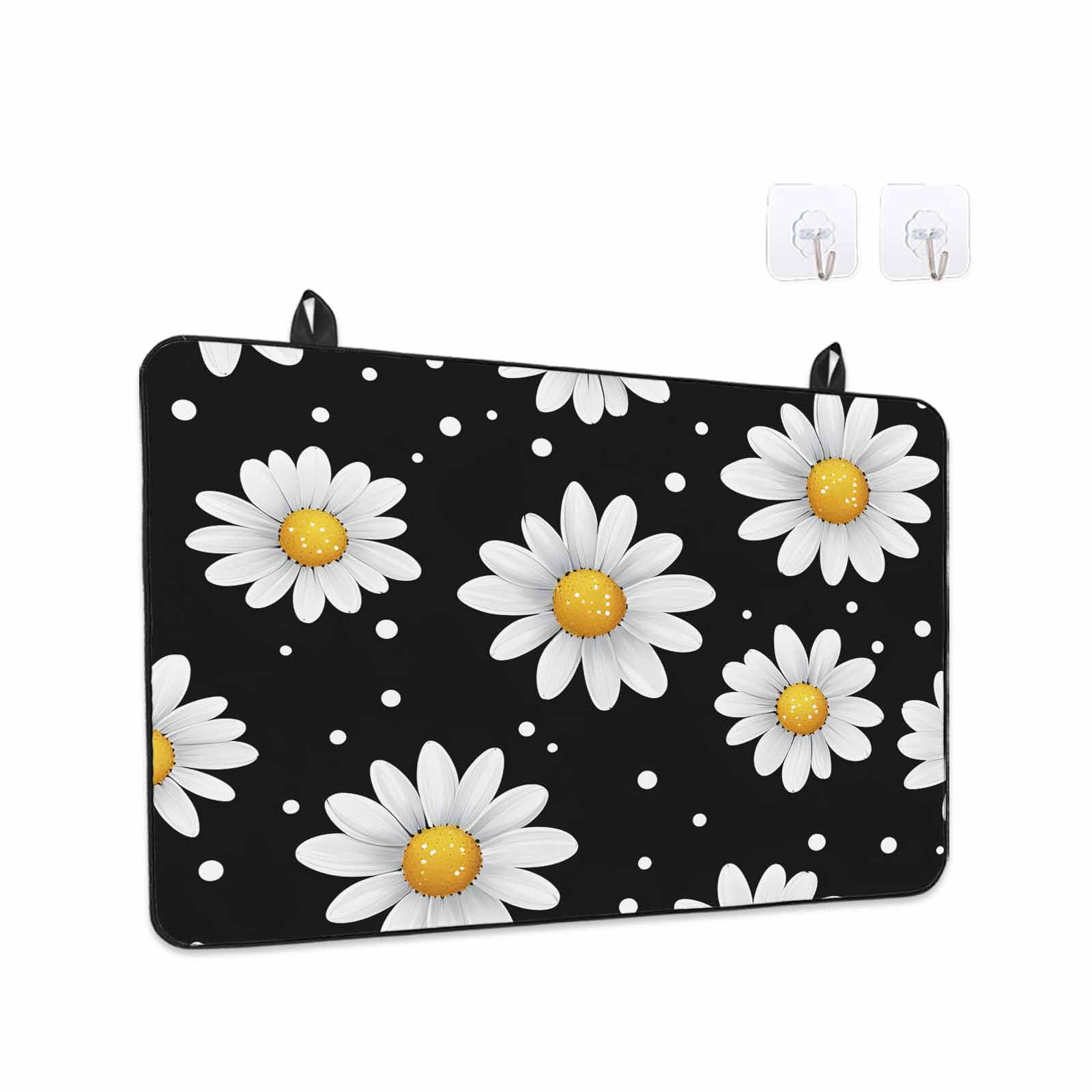 Botanical Daisy Stove Top Cover for Electric Stove, Heat-proof & Non Slip Glass Top Stove Cover Protector, Spring Flowers Branch Stems Kitchen Flat Cooktop Rubber Mat 24x21 Inches