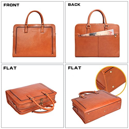Banuce Womens Full Grains Leather Briefcase Messenger Satchel Bag 14 Laptop Case LDOFYBW005-BN