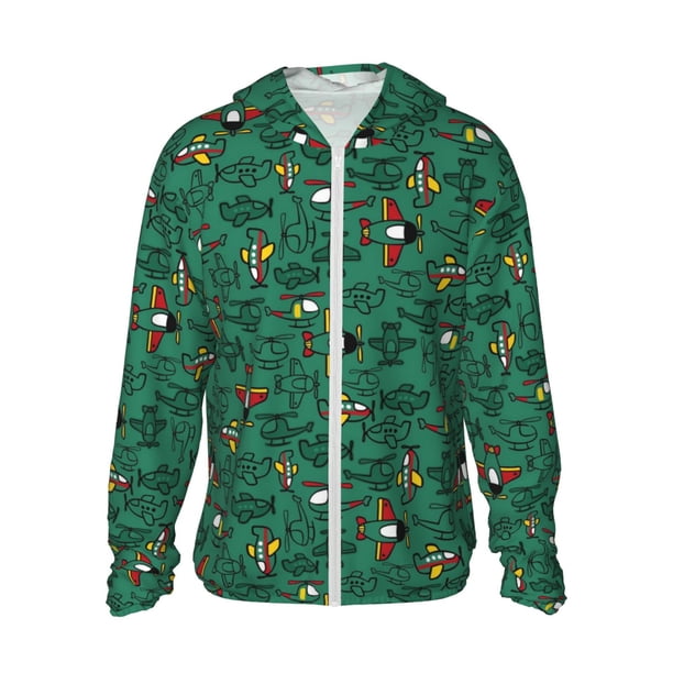 Fotbe Cartoon Air Transportation Chaqueta con Protección Solar UPF 50+ para Hombre y Mujer, Camisa con Capucha y Bolsillos-Large