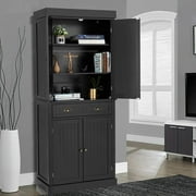 Mellcom 72” Freestanding Kitchen Pantry Storage Cabinets, Elegant Colonial Design Cupboard, Black