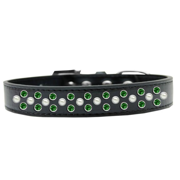 Dog, Puppy Pet Fashion Collar, "Pearl and Emerald Green Crystal Rimsets Sprinkles"