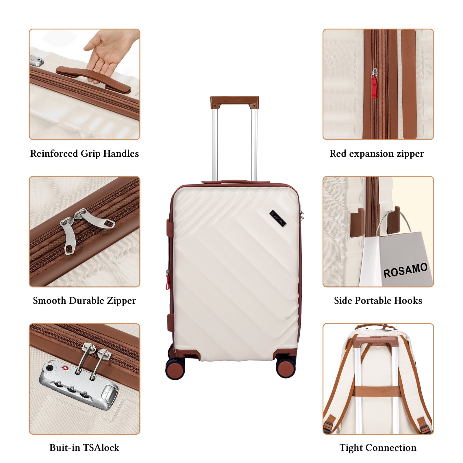Rosamo 5 Piece 20/24/28 Inch Hardside Luggage Set, Expandable Suitcase with Spinner Wheels & TSA Lock, Carry on Luggage Set with Travel Bags