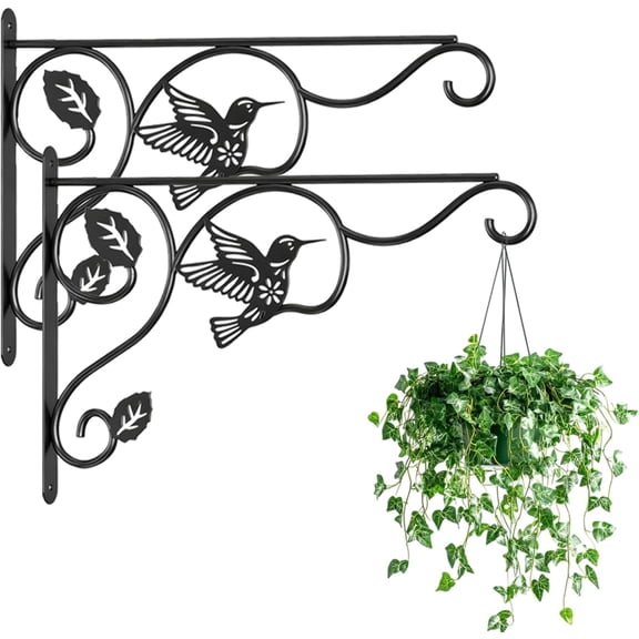 2 Pack Plant Hooks for Hanging, 12 Inch Metal Wall Bracket, Sturdy Indoor Outdoor Hanger for Planters, Wind Chimes, Lanterns, Bird Feeders, Black