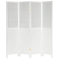 Oriental Furniture 6 ft. Tall Louvered Bead board Room Divider, White - 4 Panel