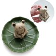 thumbnail image 3 of Soporte de quemador de incienso de varilla de cerámica 100% hecho a mano, incienso de rana pequeña, bandeja de hoja de loto, Mini estatua de Animal lindo quemador de incienso para el hogar Fokelyi WRMH-1284, 3 of 7