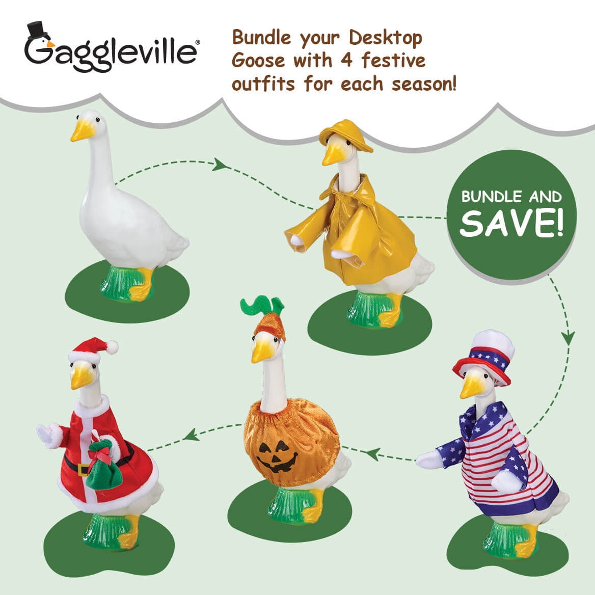 Gaggleville 7" Desktop Goose Figurine with All Seasons Outfit Bundle – Includes 4 Adorable Seasonal Costumes for Spring, Summer, Fall & Winter – Fun I