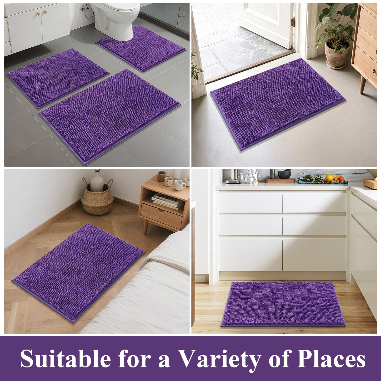 Vaukki Lavender Purple Bathroom Rug Sets 3 Piece Ultra Soft Absorbent Shaggy Bath Mat Non Slip Toilet Rug for Bathroom
