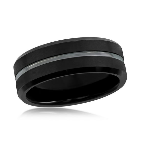 Beaux Bijoux Men’s Comfort Fit Matte and Polished Black Stripe Tungsten Band Ring-10