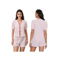 thumbnail image 2 of Gupgi Ensemble de Pyjama 2 Pcs à Rayures pour Femmes, Manches Courtes Bouffantes, Chemise à Nouer devant, Shorts à Taille Élastique, 2 of 8