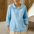 thumbnail image 3 of Womens Clothing Kelon Women's Tops, Tees & Blouses Long Sleeve Crewneck Button Linen Cotton Summer Spring Clothes, 2XL, 3 of 4