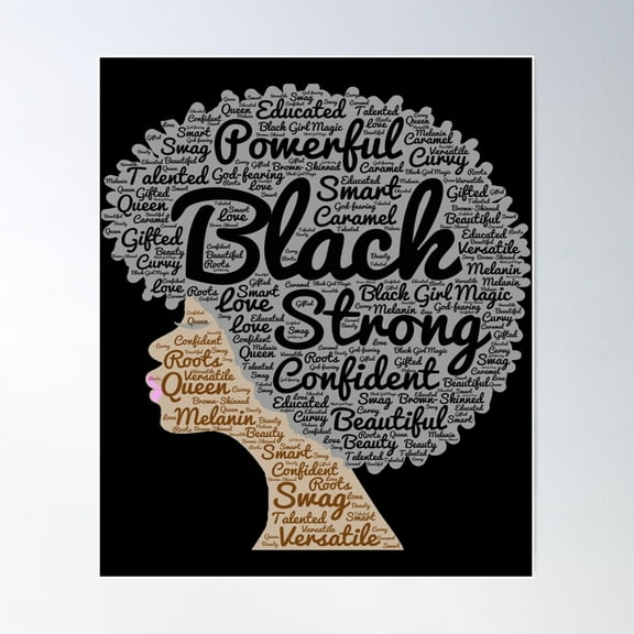 Black Woman Natural Hair Words In Afro Poster Wall Art, Modern Wall Decor For Living Room Bedroom, 8x12 UNFRAMED