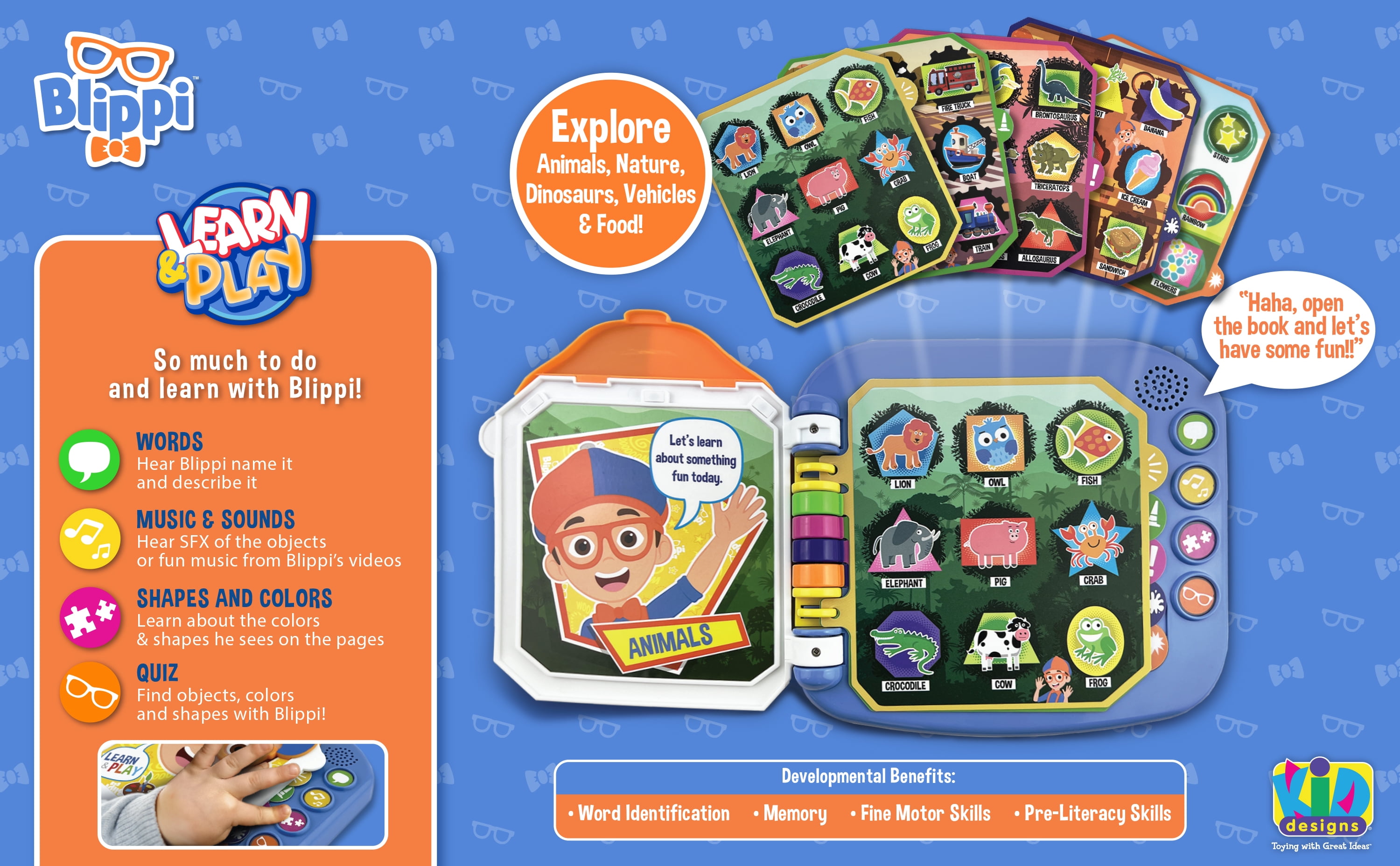 eKids Blippi Book, Toddler Toys with Built-in Preschool Learning Games, Educational Toys for Toddler Activities, Toys and Gifts