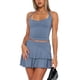thumbnail image 1 of Top Corto + Faldas Mujeres Cami Crop Top + Mini falda Halter Moda Chaleco Top + Conjunto de faldas (Azul marino M) Cgtredaw Para estrenar, 1 of 1