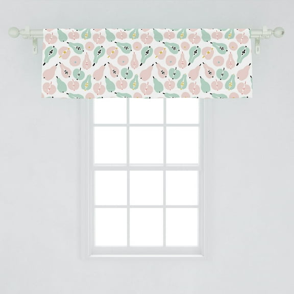 Fruit Window Valance, Seedy Pears and Apples on a Plain Background, Curtain Valance for Kitchen Bedroom Decor with Rod Pocket, 54" X 18", Blush Seafoam White, by Ambesonne