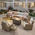 thumbnail image 4 of Ovios 10 Pieces Outdoor Patio Furniture Set with Fire Pit All-Weather Wicker Sectional with Swivel Chairs, Gray, 4 of 12