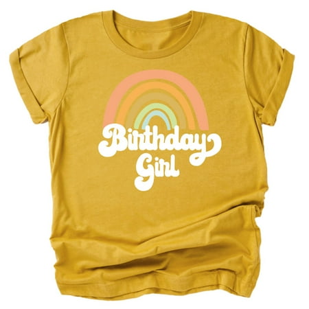 

Retro Rainbow Birthday Girl Colorful Shirts for Baby and Toddler Girls Birthday Outfits Mustard Shirt 3T