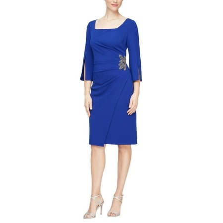 Alex Evenings Short Sheath Dress with Split Sleeves (Womens, Royal, 6)