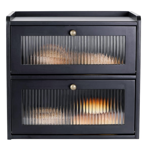 Panera Sunhoo de madera, 2 niveles, gran capacidad, negra