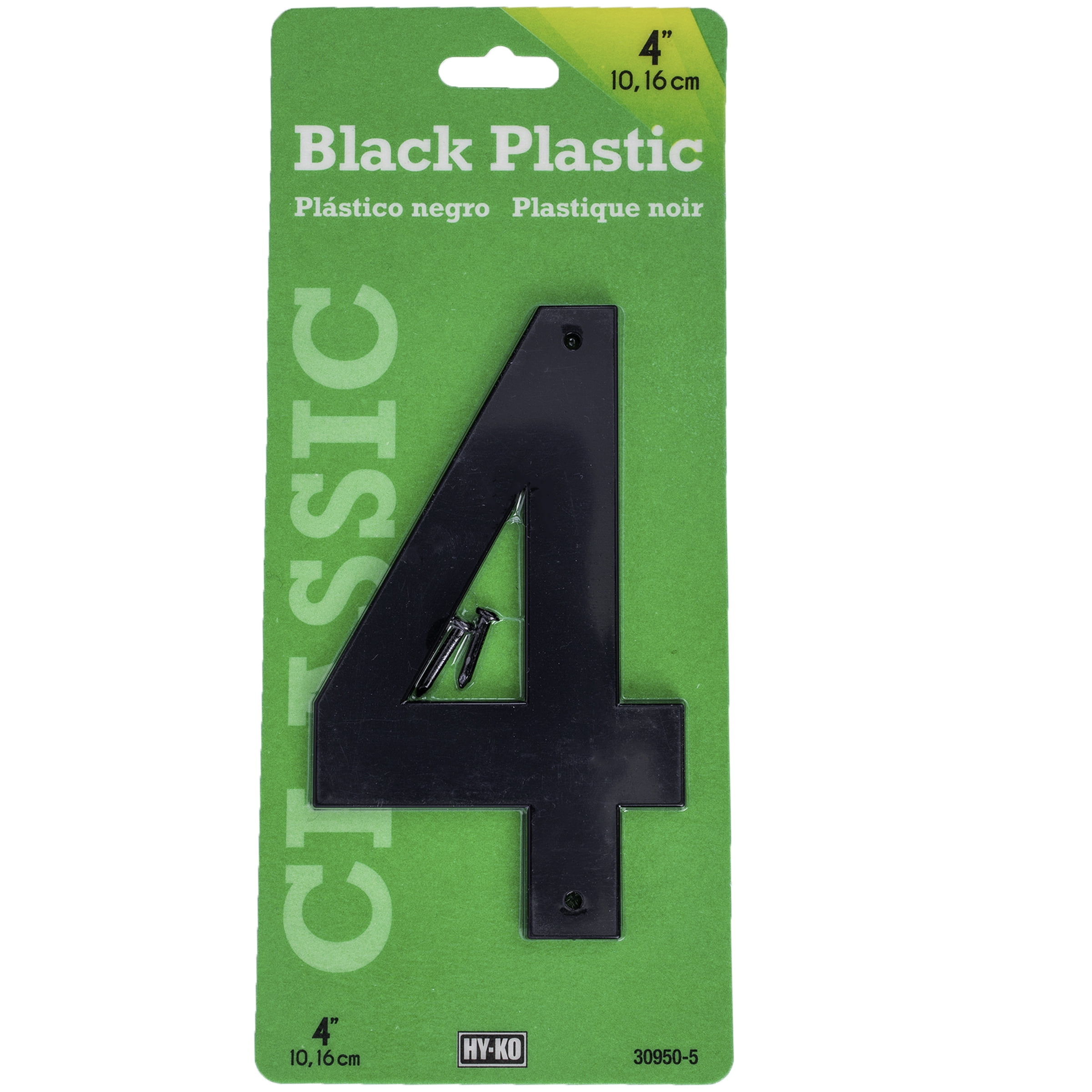 HY-KO 4" BLACK PLASTIC MODERN NUMBER 4