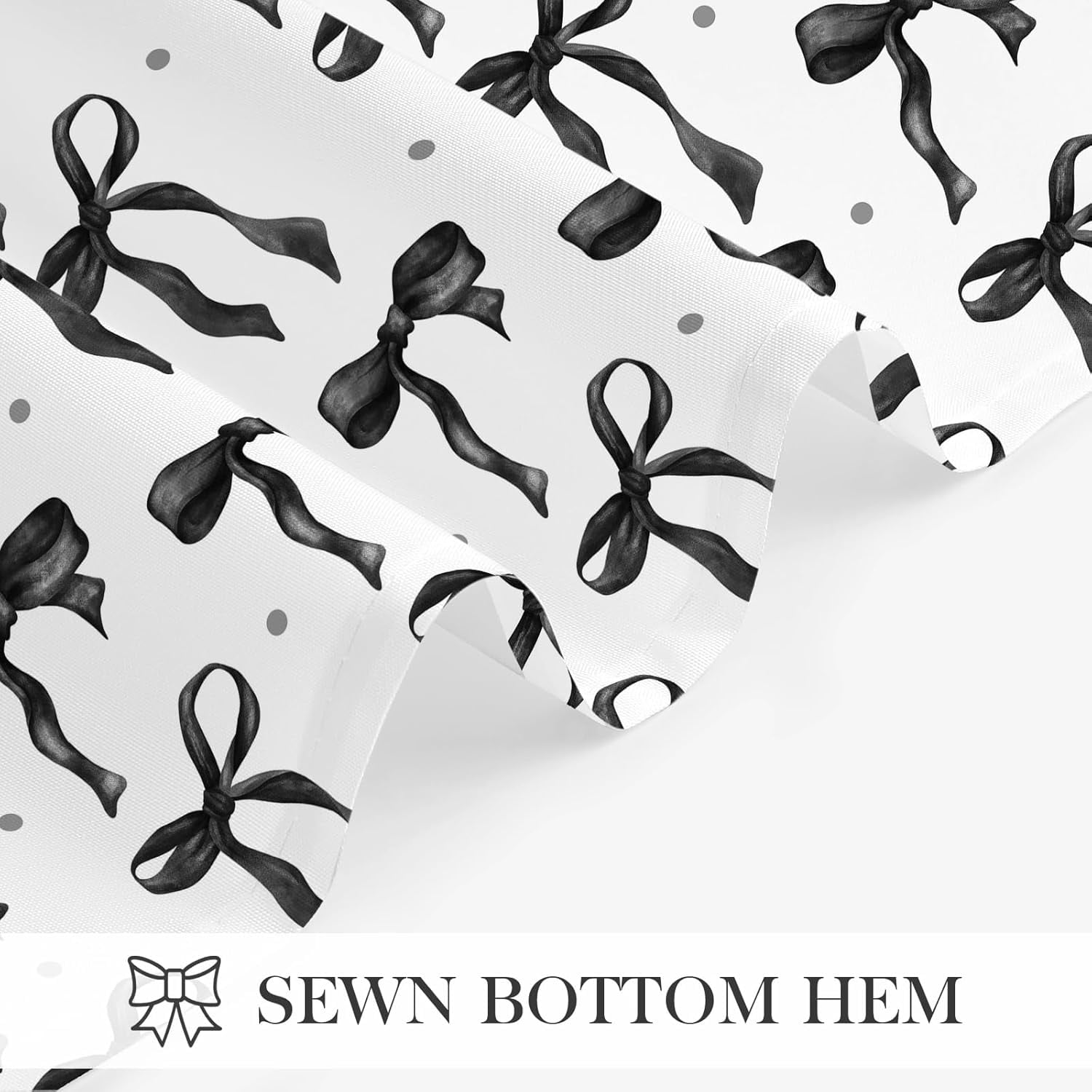 Cute Bow Shower Curtain, Black Aesthetic Bowknot Shower Curtain for Bathroom, Modern Minimalist White Waterproof Fabric Shower Curtain Set
