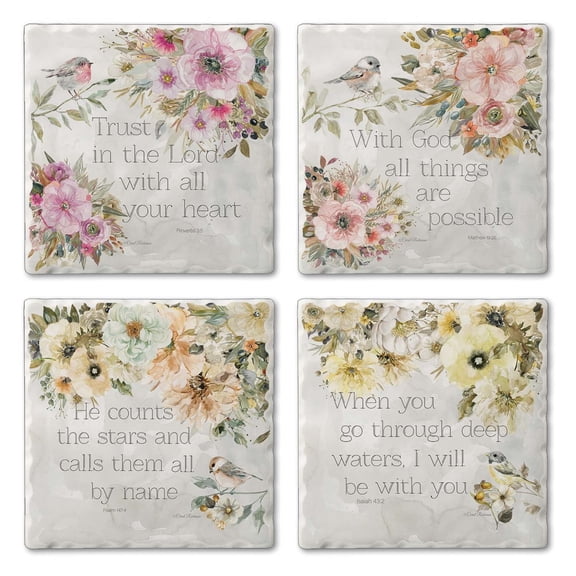 Thirstystone Sunny Scriptures 4-Pack Tumbled Tile Coasters
