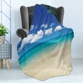 thumbnail image 4 of Travel Soft Flannel Fleece Throw Blanket, Sunny Island View Vacation Clear Sky Scenic Summer Seashore Picture, Cozy Plush for Indoor and Outdoor Use, 70" x 90", Royal Blue Sand Brown, by Ambesonne, 4 of 5