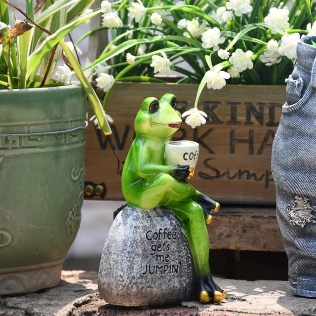 JJKBVCLO Fro g Garden Statue Statue, Fro g Sitting On Stone Statue, Decorating Garden