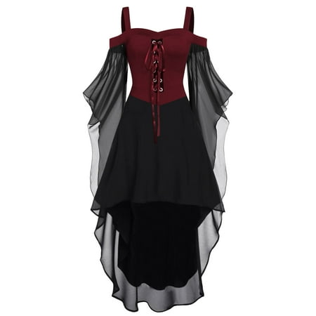 

Dresses For Women Plus Size Fashion Gothic Style Vintage Midi Dress Croset Long Flare Sleeve Irregular Length Dress Short Sleeve Chiffon Dress Party Dress Gothic plus Size Dress