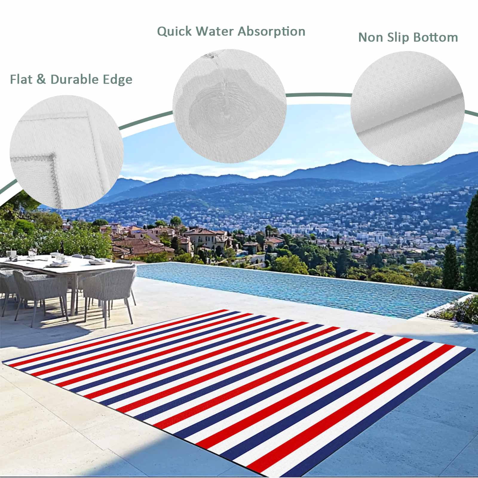 3' x 5' Outdoor Rug, Red Blue White Striped Outdoor Washable Rug Large Floor Carpet, Modern Simple Stripes Non Shedding Area Rug for Outside Patio RV Porch Deck Balcony Camping Living Room