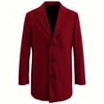 thumbnail image 4 of Men's Lapel Trench Coat Button Front Overcoat,Notched Collar Fleece Warm Outerwear Oversized Windproof Daily Casual Business Wear,Mid Lengthen,Red,M, 4 of 5