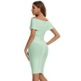 thumbnail image 3 of BEAUKEY Women's Mint Green Off Shoulder V Neck Bandage Dresses Elegant Knee Length Club Bodycon S, 3 of 6