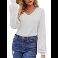 thumbnail image 2 of Blusa de Larga con Cuello en V para Mujer, Estilo Farol, Elegante, Informal, de Punto Acanalado, Corte Holgado, Otoño 2025 L, 2 of 8