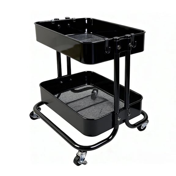 2-tier Black-1 Rolling Utility Storage Cart for Home and Office