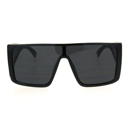 Mobster Oversize Side Visor Lens Shield Flat Top Plastic Sunglasses Black